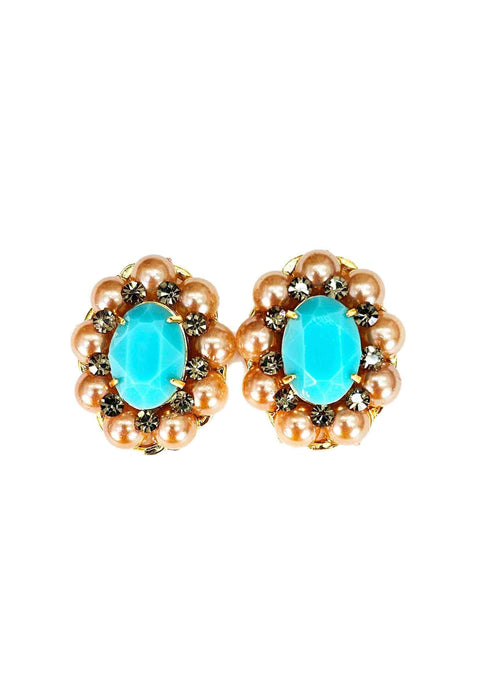 Brinco Donatela luxuoso com pedra azul e black diamond banhado no dourado