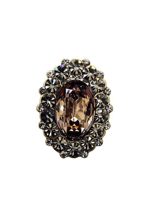 Anel Celestina oval com pedras black diamond banhado no ouro velho