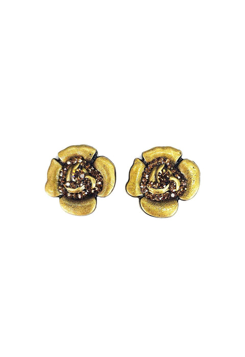 Brinco Florbella ouro velho em formato de flor smoked