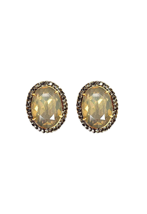 Brinco Aurélia oval com pedra Opal e Black Diamond