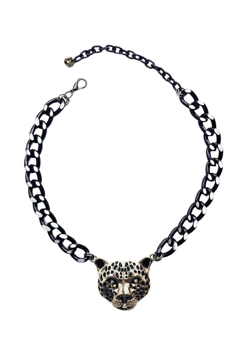 Colar Vicenza black com maxi pingente de onça esmaltada