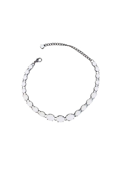 Choker Cassiopéia onix com pedras opal banhado no grafite