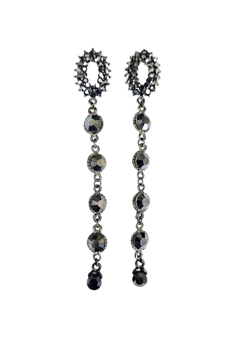 Brinco Luna Belle comprido com pedras hematite
