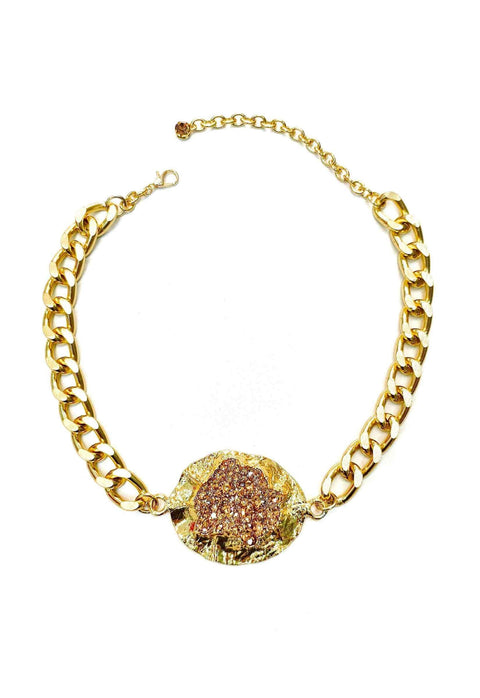 Colar Supreme gold com pingente de strass light colorado topaz no dourado