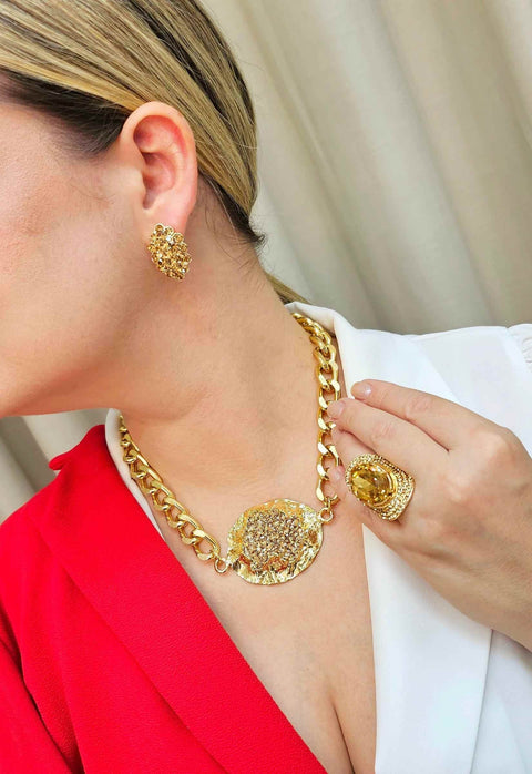 Colar Supreme gold com pingente de strass light colorado topaz no dourado