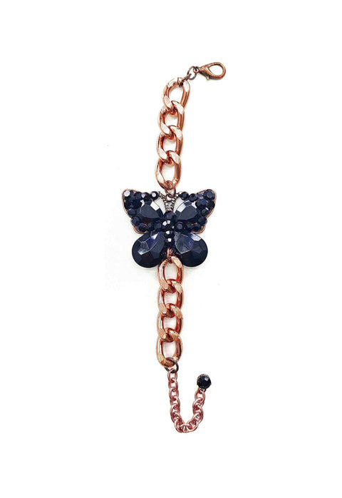 Pulseira Empoderada com pingente de borboleta preta e elos vintge