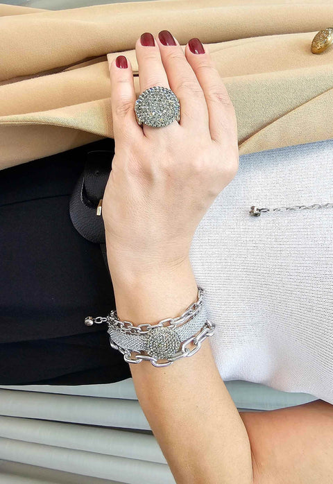 Anel Lumina silver redondo com pedras black diamond