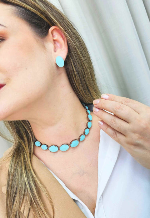 Choker Cassiopéia vintage com pedras turquesas opal