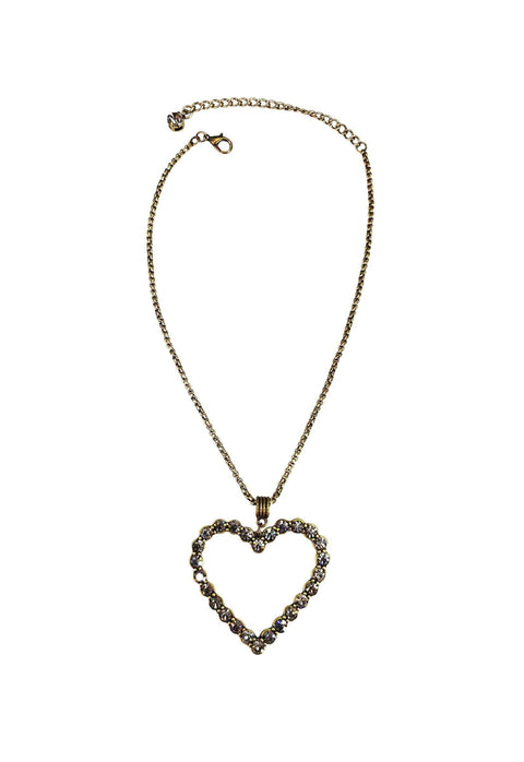 Colar Silene ouro velho com pingente de coração black diamond e corrente veneziana