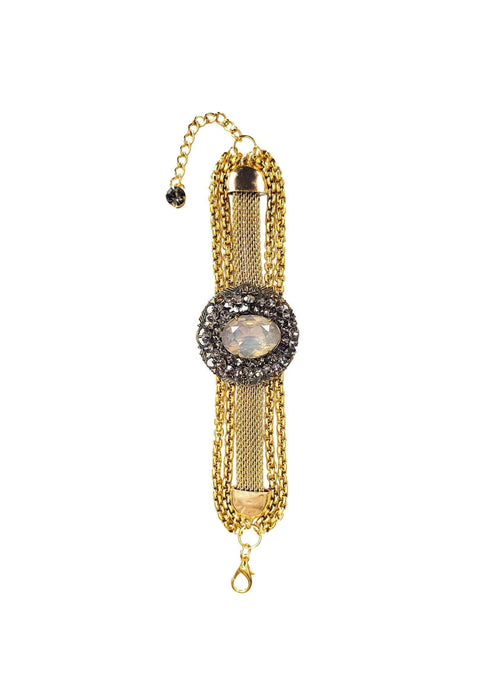 Pulseira Imperatriz com pingente ouro velho e correntes douradas