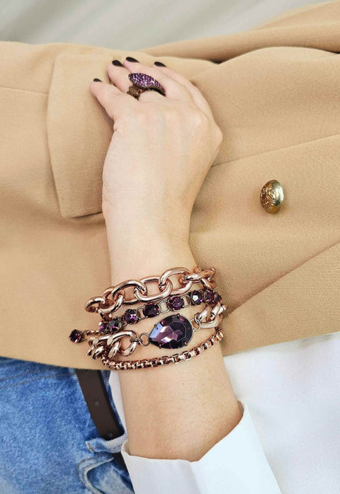 Pulseira Rainha Glam com elos vintages e pedras ametistas