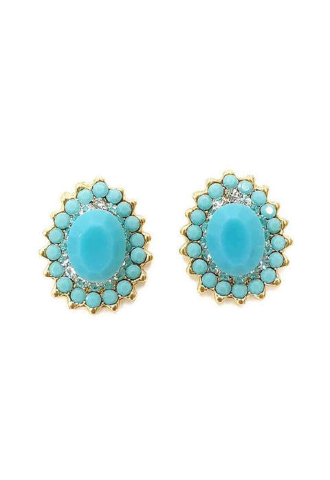 Brinco Adelise de gota com pedras turquesas banhado no dourado
