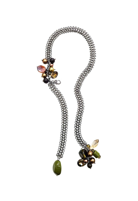 Colar Diamanta de corrente onix com pedras verdes longo