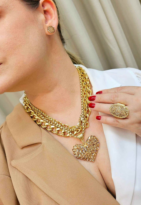 Maxi colar Valentina gold com pingente de coração dourado