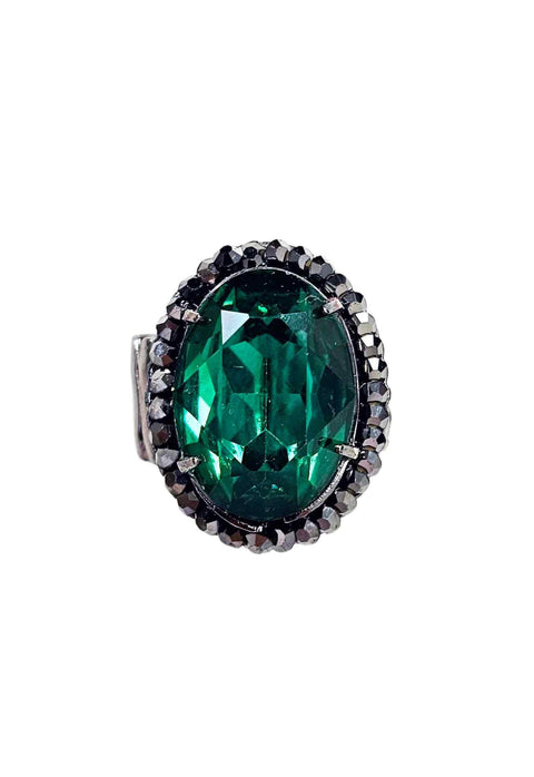 Anel oval Heloara onix com pedra verde e hematite