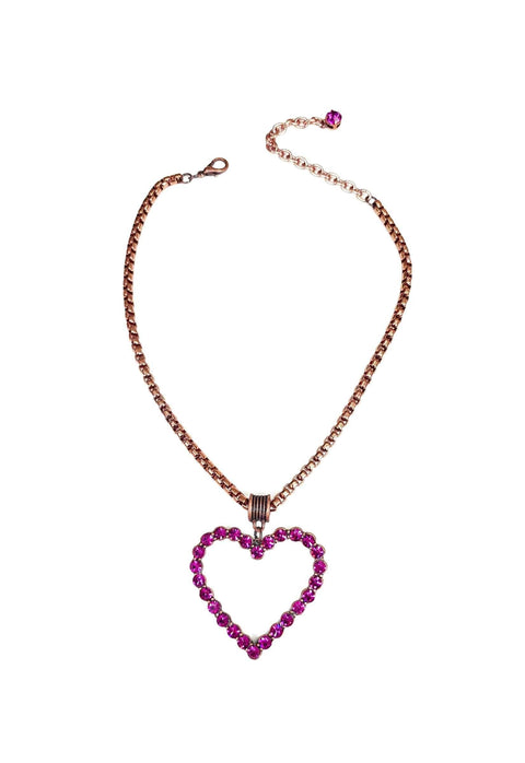 Colar Silene com pingente de coração fuchsia e veneziana vintage