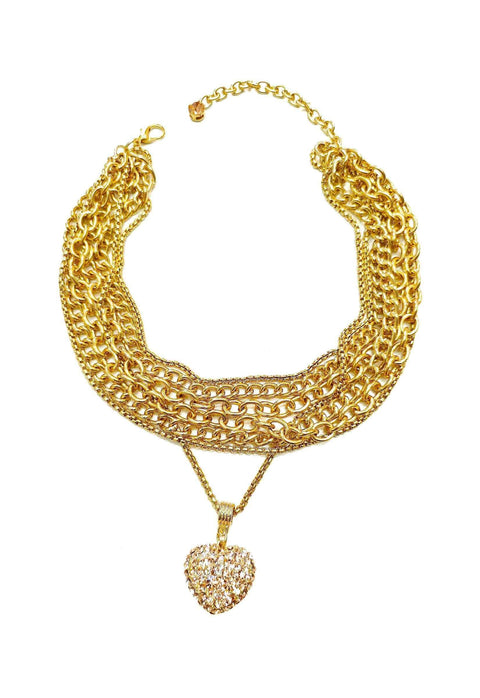 Colar Dafne Gold com pingente de coração e mix de correntes douradas