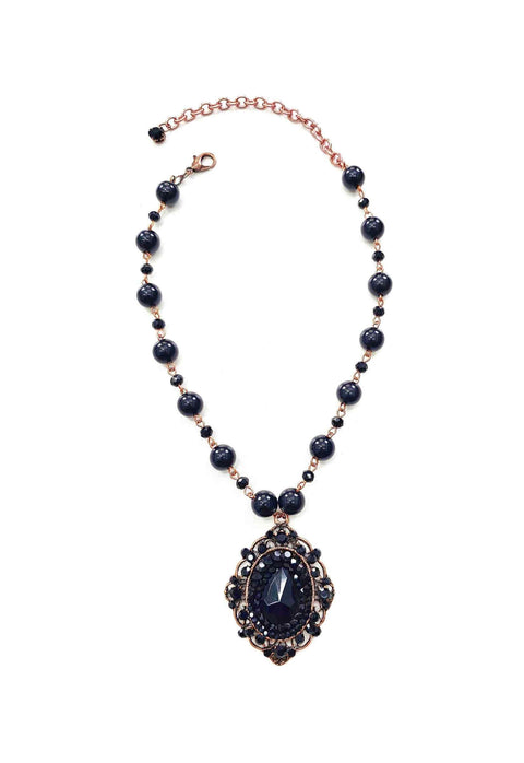 Colar Camarote black de bolas pretas e pingente luxo