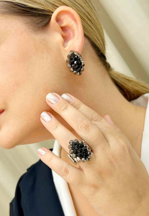 Brinco Adalira silver com pedras pretas e hematite