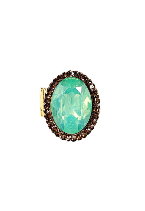 Anel Aurélia oval com pedra menta e smoked Topaz