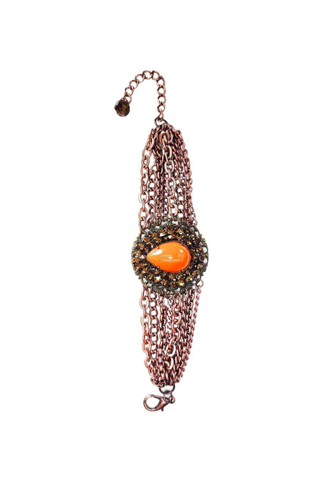 Pulseira Carmen glam vintage com pingente marrom e laranja