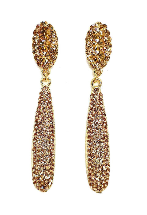 Brinco Elegance de gota com strass light colorado topaz banhado no dourado