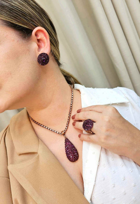 Colar Alure de gota ametista cor banhado no vintage