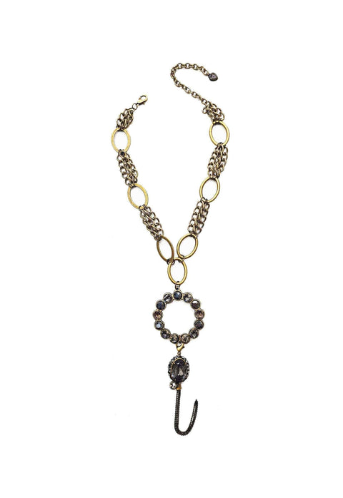 Colar Sheo ouro velho com pingente e pedras black diamond