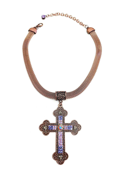 Crucifixo Teresa Lavanda Vintage com pedras e corrente vintage