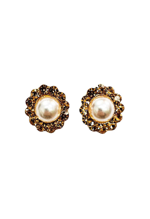 Brinco Saraya oval dourado com perola e strass light colorado topaz