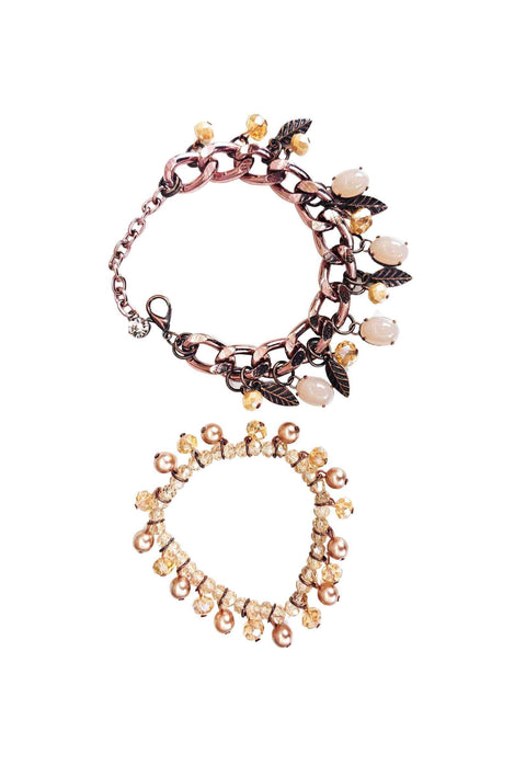 Mix de pulseiras Condessa com perolas e pingentes banhado no vintage