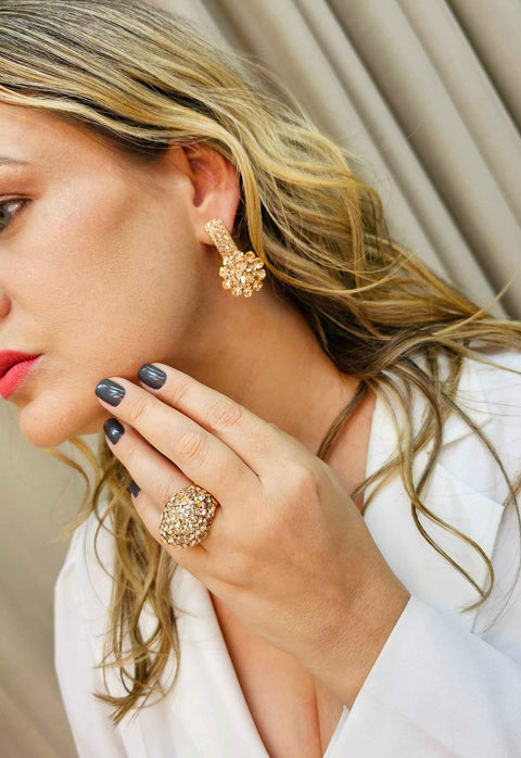 Brinco Sol moda festa com pedras light peach