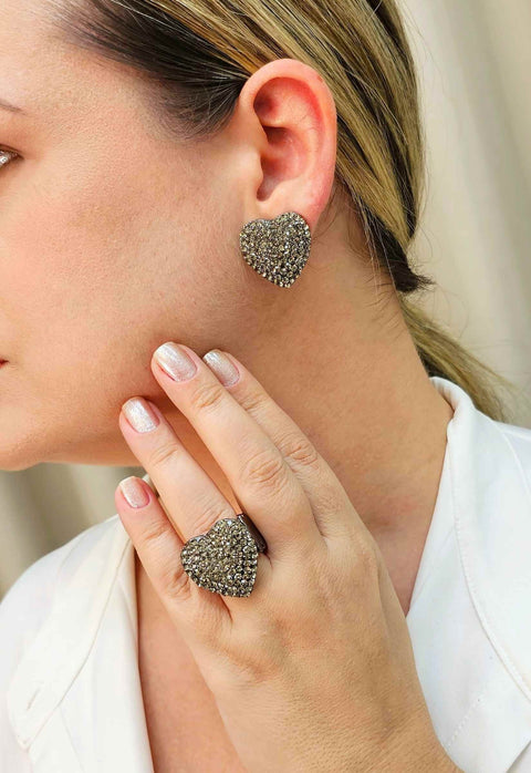 Anel de coração Tivoli com strass black diamond banhado no grafite