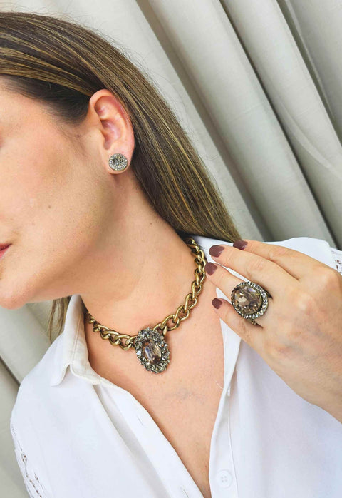 Choker Aurélia ouro velho com pingente black diamond