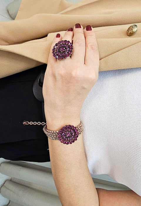 Pulseira Calista com pingente ametista e venezianas vintage