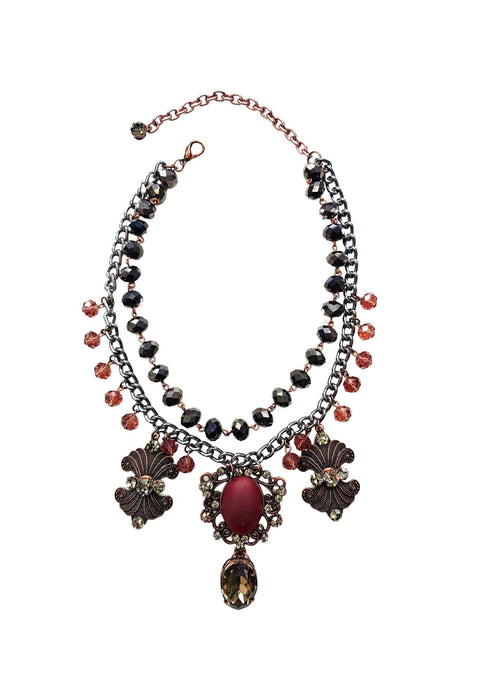 Colar Heloara vintage com pedras vinho hematite e black diamond