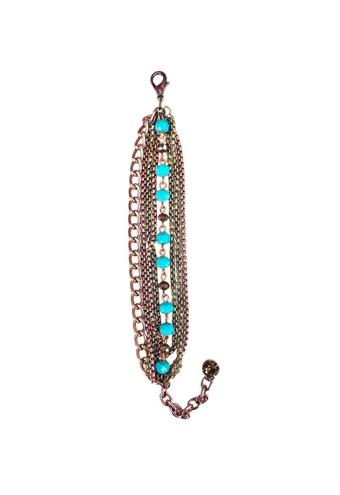 Pulseira Radiância com pedras azuis e correntes ouro velho e vintage