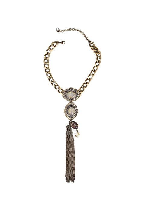 Colar Garbo ouro velho com pedras black diamond e franjas