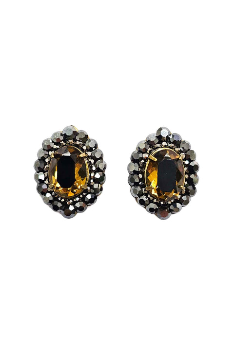 Brinco Presença ouro velho oval com strass hematite