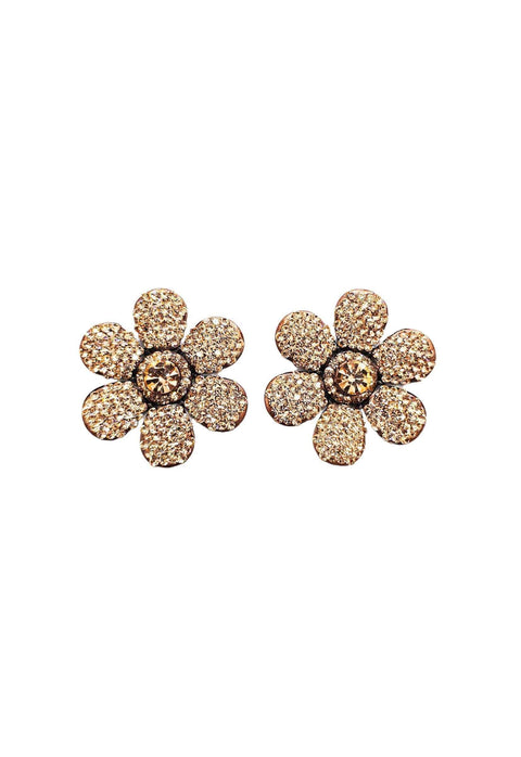 Brinco de Flor Liz com strass light peach banhado no vintage