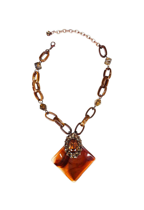 Colar Tarsila com elos e pedras marrons banhado no vintage