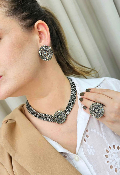 Colar Calista com pingente black diamond e venezianas onix