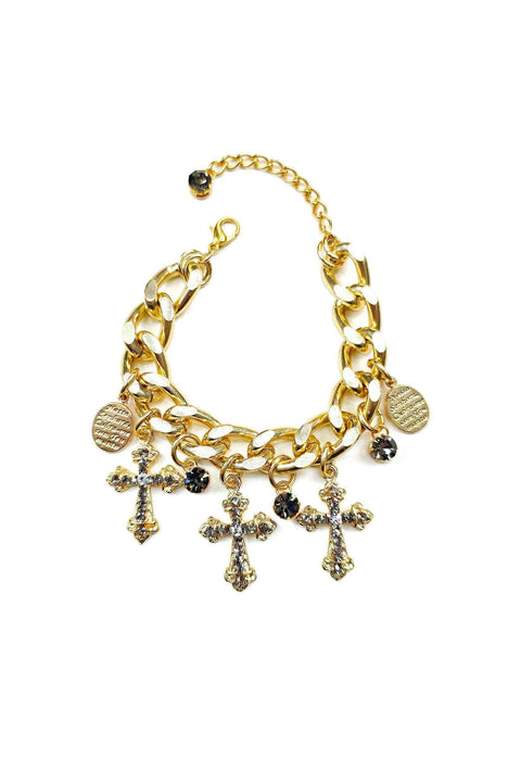 Pulseira Adriana com pingentes de cruz banhada no dourado