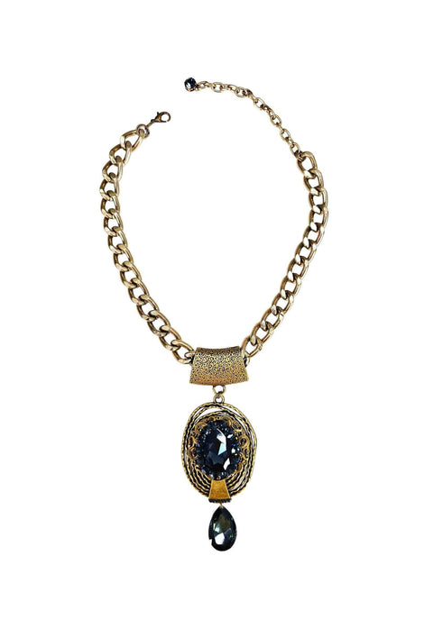 Colar Benedita ouro velho com pingente e gota azul