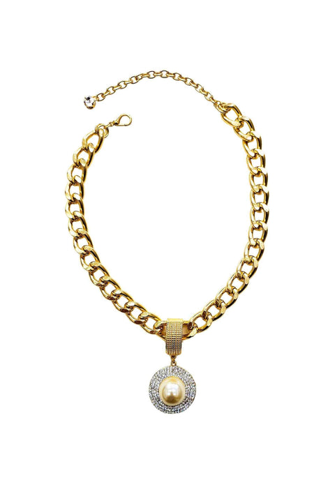 Colar Poesia gold com pingente cristal e perola banhado no dourado