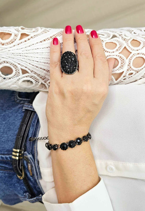 Pulseira Dandara classic de pedras pretas banhada no onix