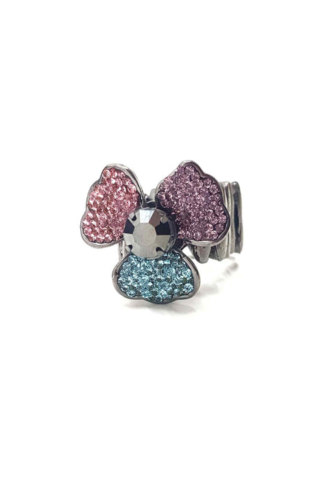 Anel de flor Safire com strass colorido banhado no onix