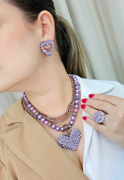Maxi Colar Valentina Violeta com pingente de coração e strass