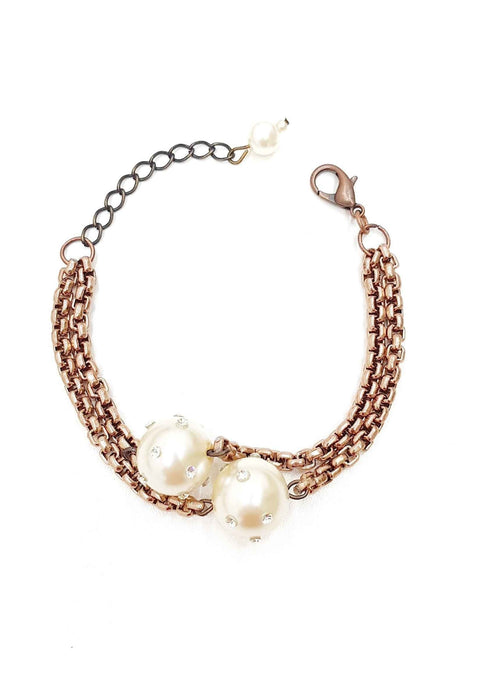 Pulseira França vintage de pérolas com aplicação de strass