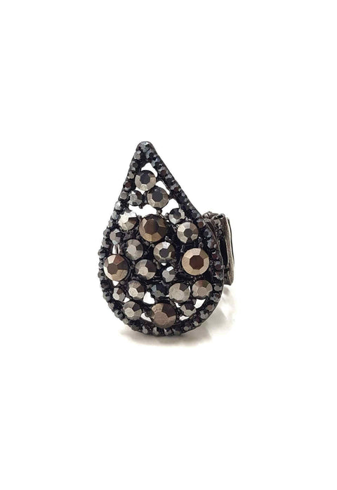 Anel Zilá onix de gota com strass hematite banhado no grafite